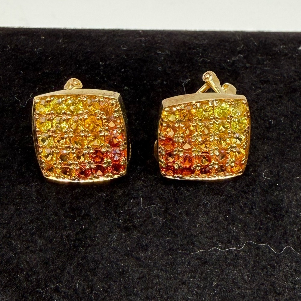New Gems En Vogue Citrine & Garnet Ombr Stud Earrings 925 Gold